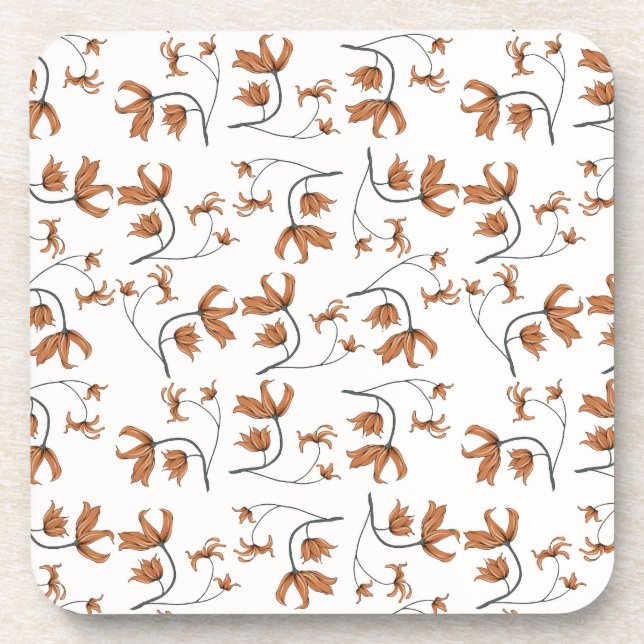 Delicate romantic florals taupe peach caramel beverage coaster (Front)