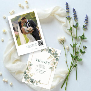 Delicate Romantic Flowers & Branches Frame Wedding Thank You Card