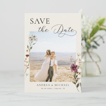 Delicate Romantic Ivory Wildflowers Photo Wedding Save The Date Zazzle