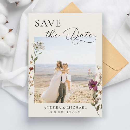 Delicate Romantic Ivory Wildflowers Photo Wedding Save The Date