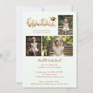 Delicate Romantic Kindergarten Graduate 4-Photo Invitation