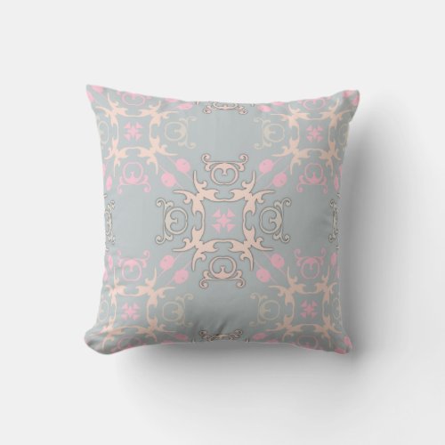 Delicate Romantic Pastel Baroque Damask Pattern Throw Pillow
