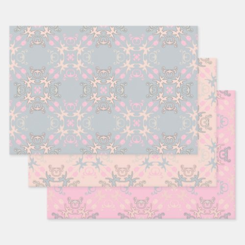 Delicate Romantic Pastel Baroque Damask Pattern  Wrapping Paper Sheets