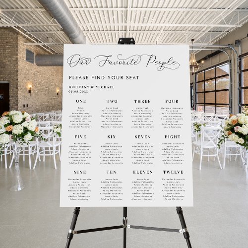 Delicate Romantic Script 12 Tables Wedding Seating Foam Board