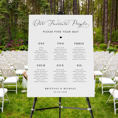 Delicate Romantic Script 6 Tables Wedding Seating Foam Board