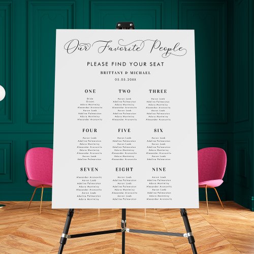 Delicate Romantic Script 9 Tables Wedding Seating Foam Board