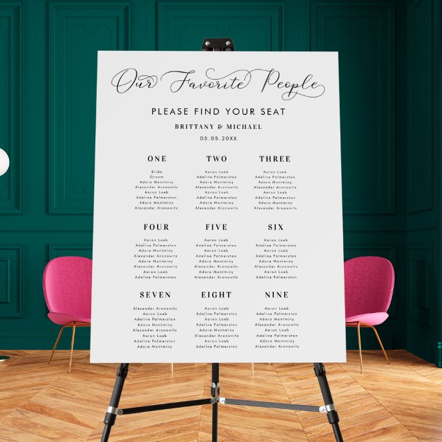 Delicate Romantic Script 9 Tables Wedding Seating Foam Board (Creator Uploaded)