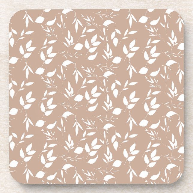 Delicate romantic silhouette florals taupe mocha  beverage coaster (Front)