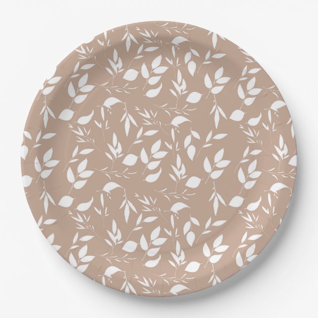 Delicate romantic silhouette florals taupe mocha paper plates (Front)