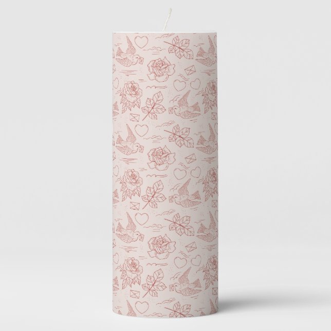 Delicate Rose Design  Pillar Candle (Front)