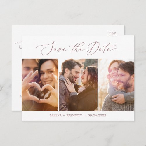 Delicate Rose Gold 3 Photo Template Save the Date