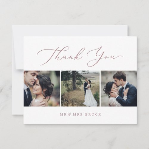 Delicate Rose Gold 3 Photo Template Thank You Card