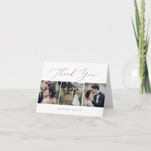 Delicate Rose Gold 3 Photo Template Thank You Card