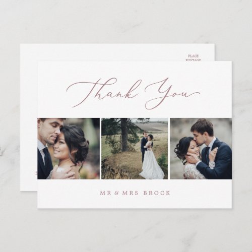 Delicate Rose Gold 3 Photo Template Thank You Postcard