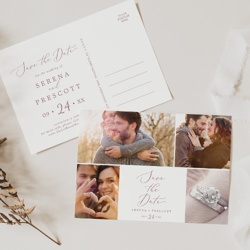 Delicate Rose Gold 4 Photo Template Save the Date