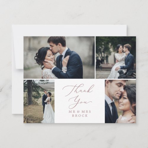 Delicate Rose Gold 4 Photo Template Thank You Card