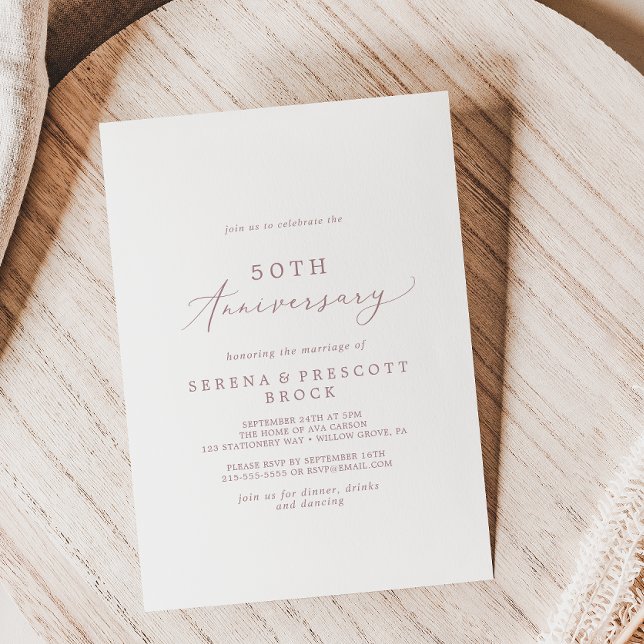 Delicate Rose Gold 50th Wedding Anniversary Invitation (Creator Uploaded)