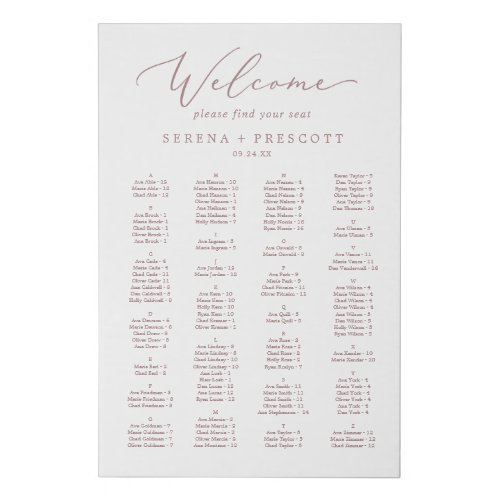 Delicate Rose Gold Alphabetical Seating Faux Canvas Print