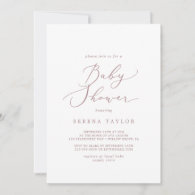 Delicate Rose Gold Calligraphy Baby Shower Invitation