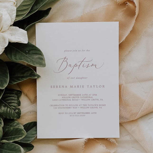 Delicate Rose Gold Calligraphy Baptism Invitation (Creator Uploaded)