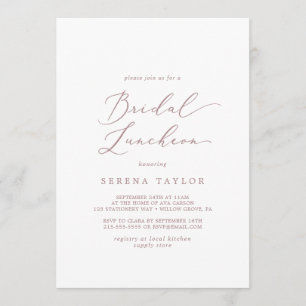 Delicate Rose Gold Calligraphy Bridal Luncheon Invitation