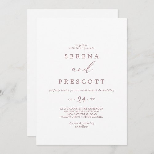 Delicate Rose Gold Calligraphy Casual Wedding Invitation