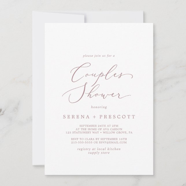Delicate Rose Gold Calligraphy Couples Shower Invitation (Front)