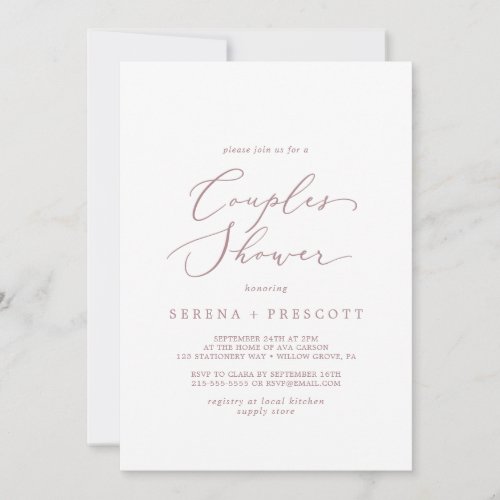 Delicate Rose Gold Calligraphy Couples Shower Invitation