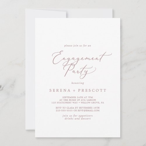 Delicate Rose Gold Calligraphy Engagement Party Invitation