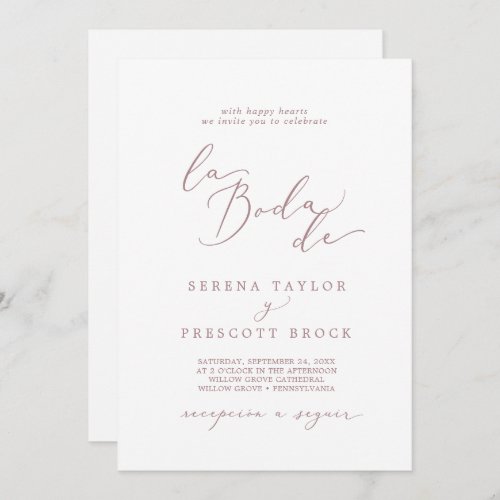 Delicate Rose Gold Calligraphy La Boda De Wedding Invitation