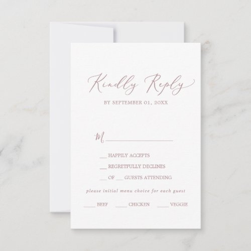Delicate Rose Gold Calligraphy Menu Choice RSVP