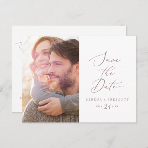 Delicate Rose Gold Calligraphy Photo Save the Date Invitation Postcard