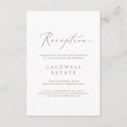Delicate Rose Gold Calligraphy Reception Enclosure Card