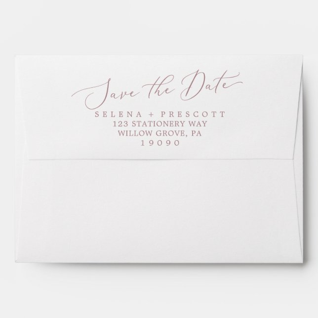 Delicate Rose Gold Calligraphy Save the Date Card Envelope (Back (Top Flap))