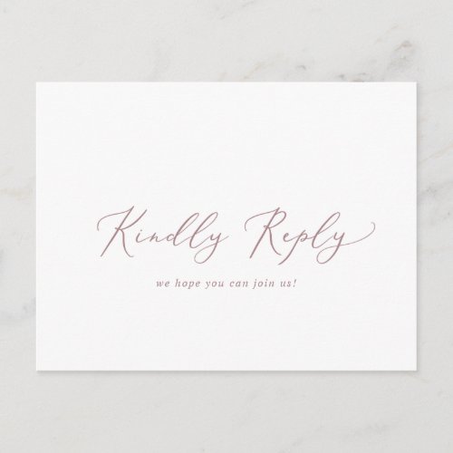 Delicate Rose Gold Calligraphy Song RSVP Postcard