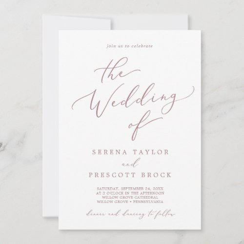 Delicate Rose Gold Calligraphy The Wedding Of Invitation