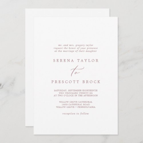 Delicate Rose Gold Calligraphy Traditional Wedding Invitation