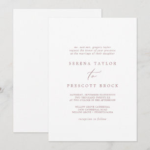 Delicate Rose Gold Calligraphy Traditional Wedding Invitation