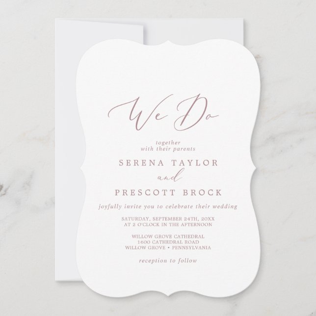 Delicate Rose Gold Calligraphy We Do Wedding Invitation (Front)