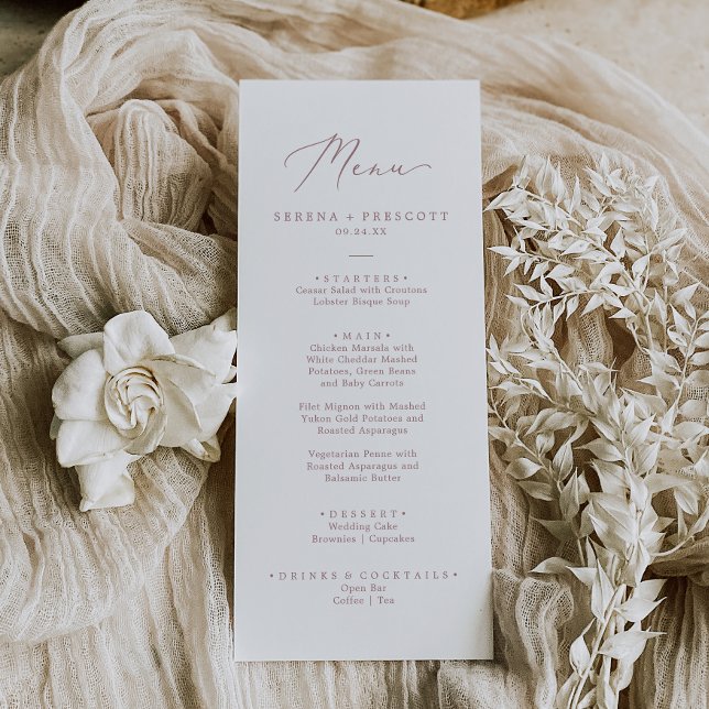 Delicate Rose Gold Calligraphy Wedding Dinner Menu (Creator Uploaded)