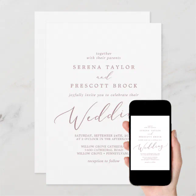 Delicate Rose Gold Calligraphy Wedding Invitation Zazzle