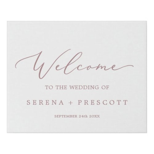 Delicate Rose Gold Calligraphy Wedding Welcome Faux Canvas Print