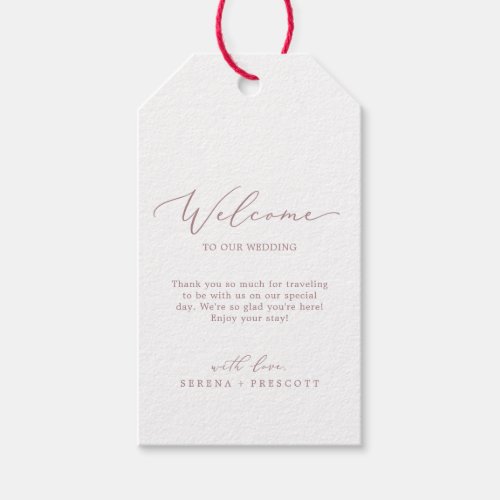 Delicate Rose Gold Calligraphy Wedding Welcome Gift Tags