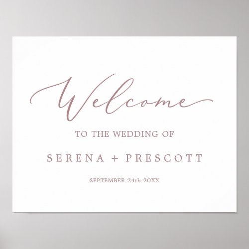 Delicate Rose Gold Calligraphy Wedding Welcome Poster