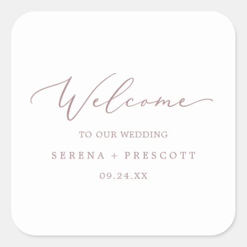 Delicate Rose Gold Calligraphy Wedding Welcome Square Sticker