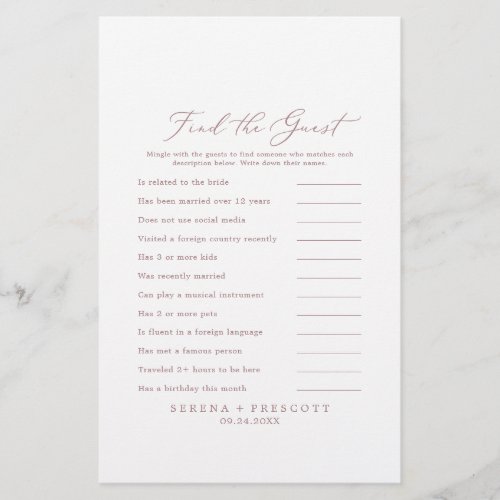 Delicate Rose Gold Find the Guest Wedding Game Flyer