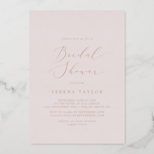 Delicate Rose Gold Foil  Blush Bridal Shower Foil Invitation