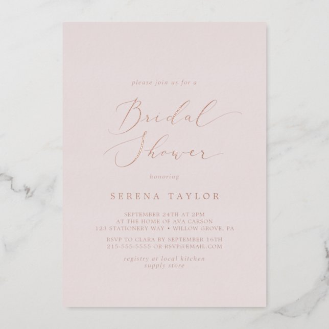 Delicate Rose Gold Foil | Blush Bridal Shower Foil Invitation (Front)