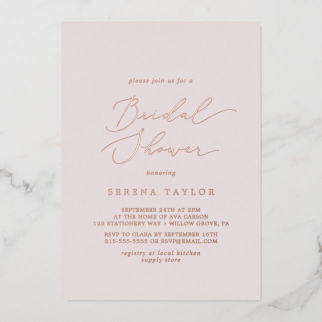 Delicate Rose Gold Foil | Blush Bridal Shower Foil Invitation (Front)