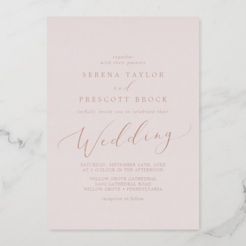 Delicate Rose Gold Foil  Blush Wedding Foil Invitation